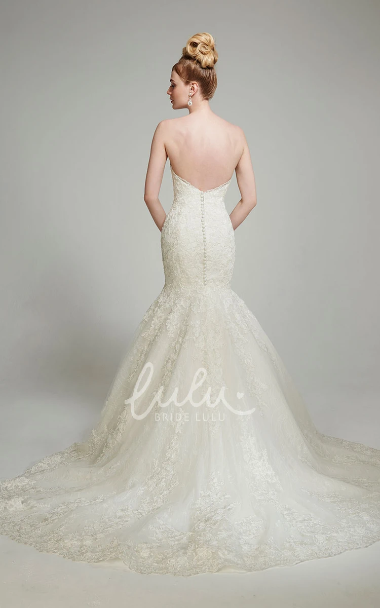 Sleeveless Lace Appliqued Mermaid Wedding Dress with Chapel Train