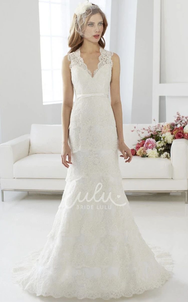 Sleeveless Lace A-Line Wedding Dress with Keyhole Back Classic Bridal Gown