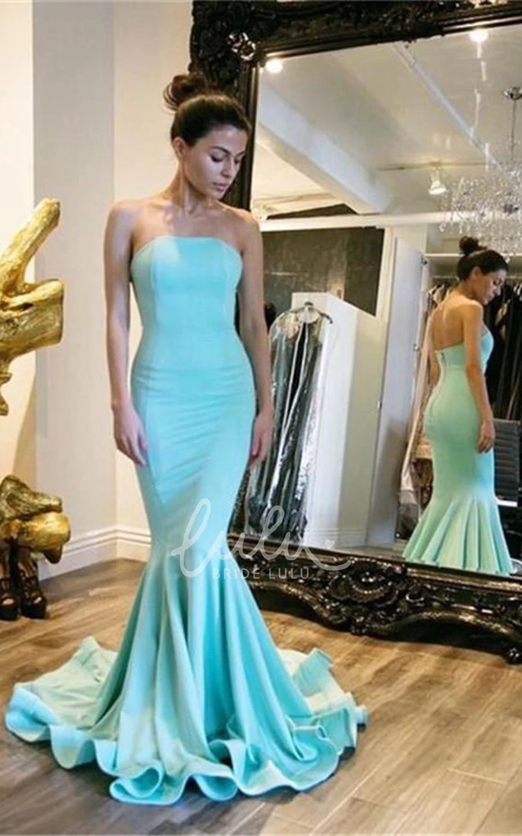 Strapless Satin Mermaid Formal Dress with Sweep Brush Train