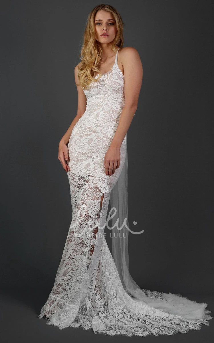 Illusion Halter Lace Wedding Dress with Scalloped Details