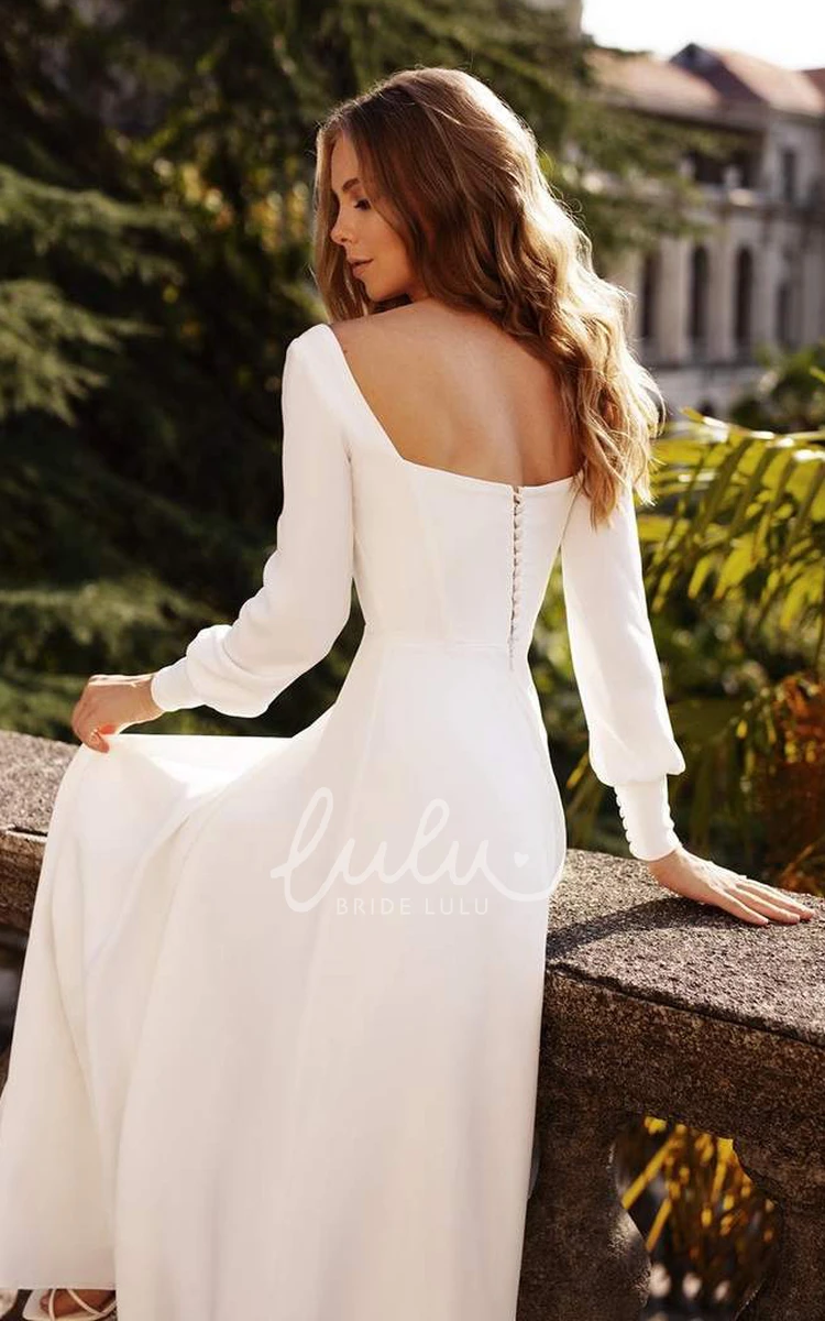 Satin A Line Long Sleeve Open Back Wedding Dress with Sweep Train