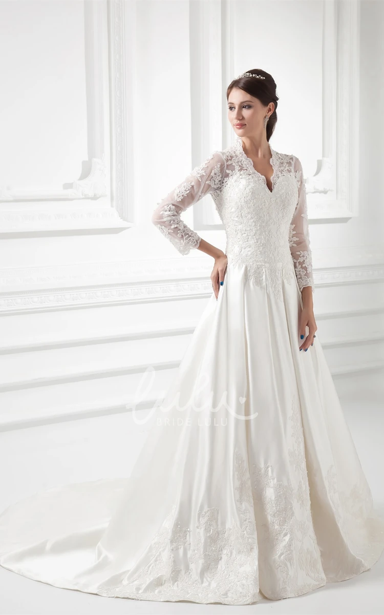 Lace Illusion Sleeve Wedding Dress with Scalloped Neckline