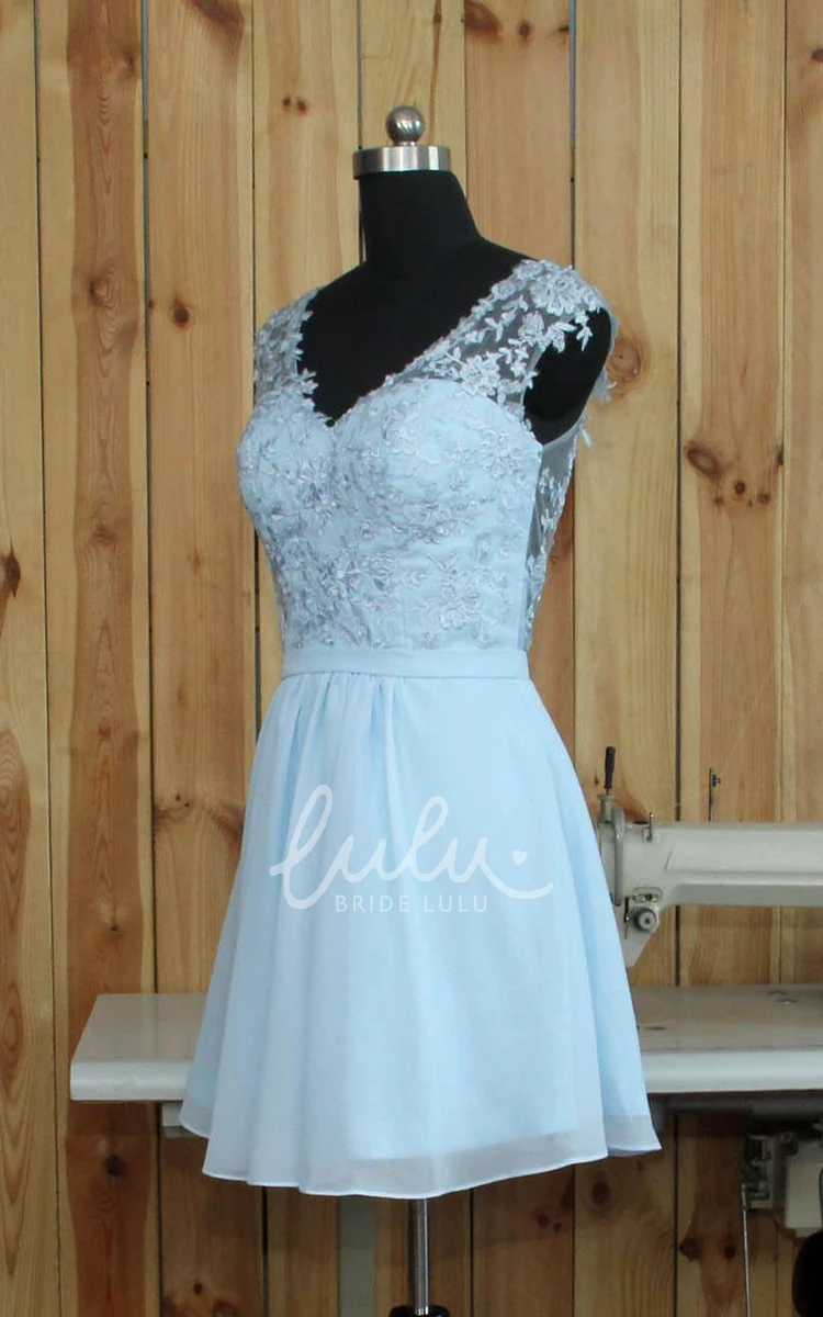 V-neck Chiffon Dress with Lace Short & Elegant