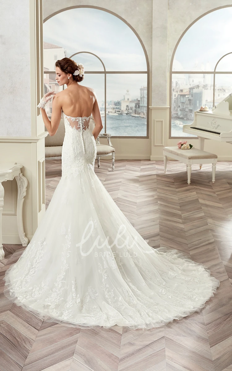 Open Back Sweetheart Sheath Mermaid Wedding Dress with Brush Train