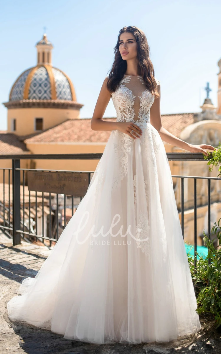 Sleeveless Tulle A-Line Wedding Dress with Button Back Elegant Wedding Dress