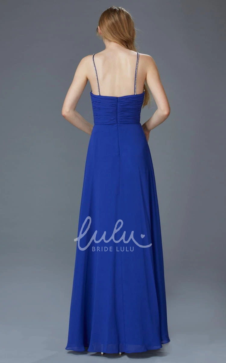 Spaghetti Strap Sleeveless Sheath Chiffon Dress with Beading Bridesmaid Dress