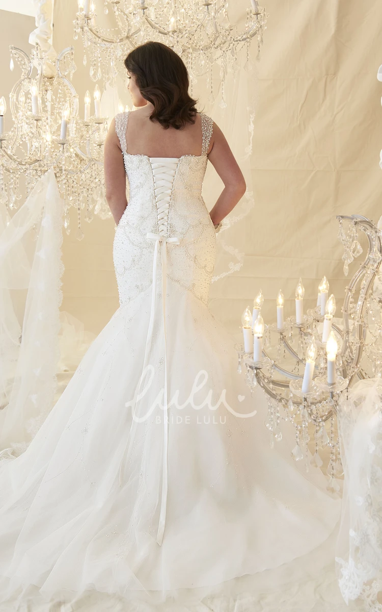Plus Size Mermaid Wedding Dress with Beaded Tulle and Floor-Length