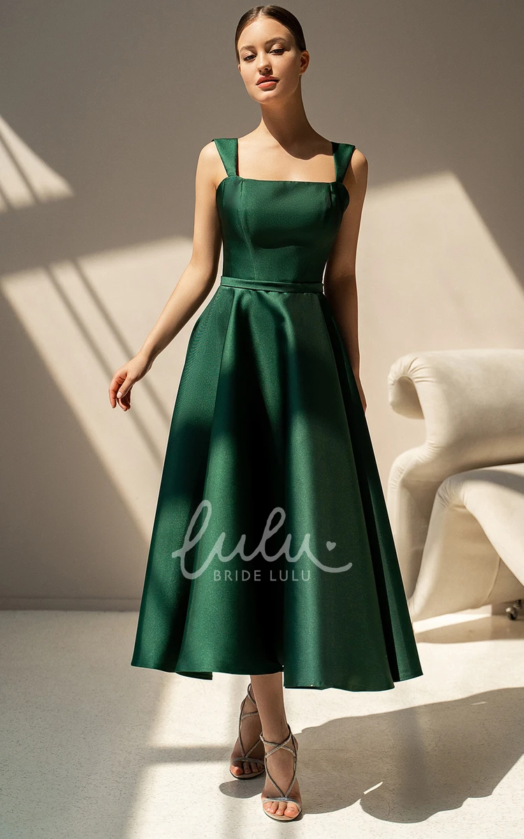 Square Neck Satin Cocktail Dress with Ruching Casual & Chic