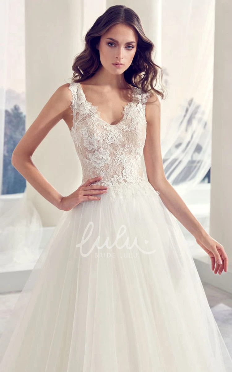 Long Sleeveless Tulle Wedding Dress with Appliques Ball-Gown