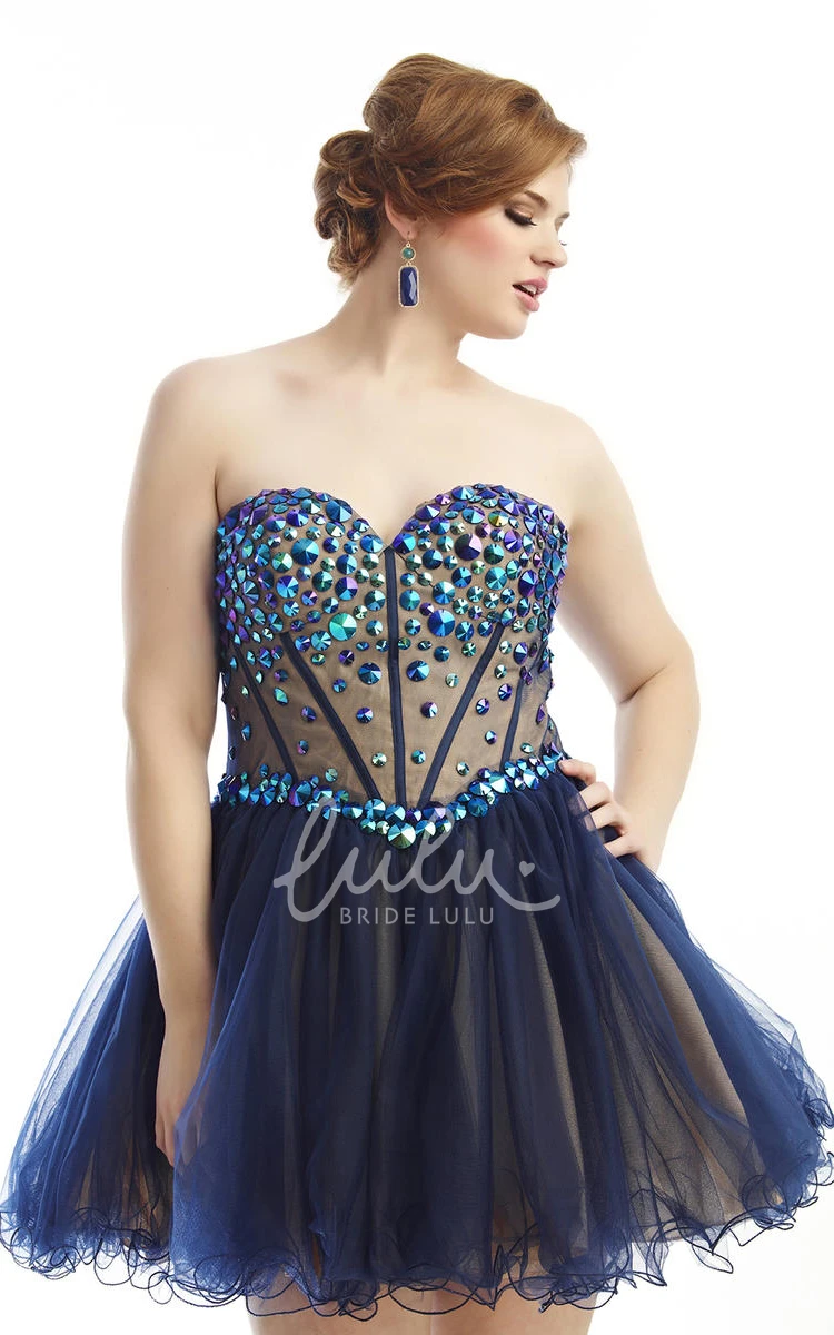 Ruffled Tulle A-line Crystal Detailing Prom Dress