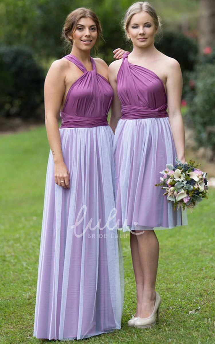 Knee-Length Ruched Halter Chiffon Bridesmaid Dress with Straps