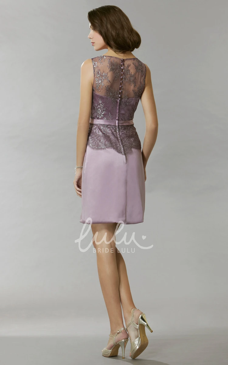 Sleeveless Satin Scoop-Neck Appliqued Mini Prom Dress Simple Party Dress