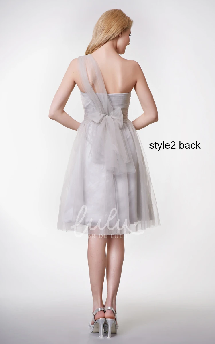 Short Sleeve Tulle Dress with Ruched Belt Pleated A-line