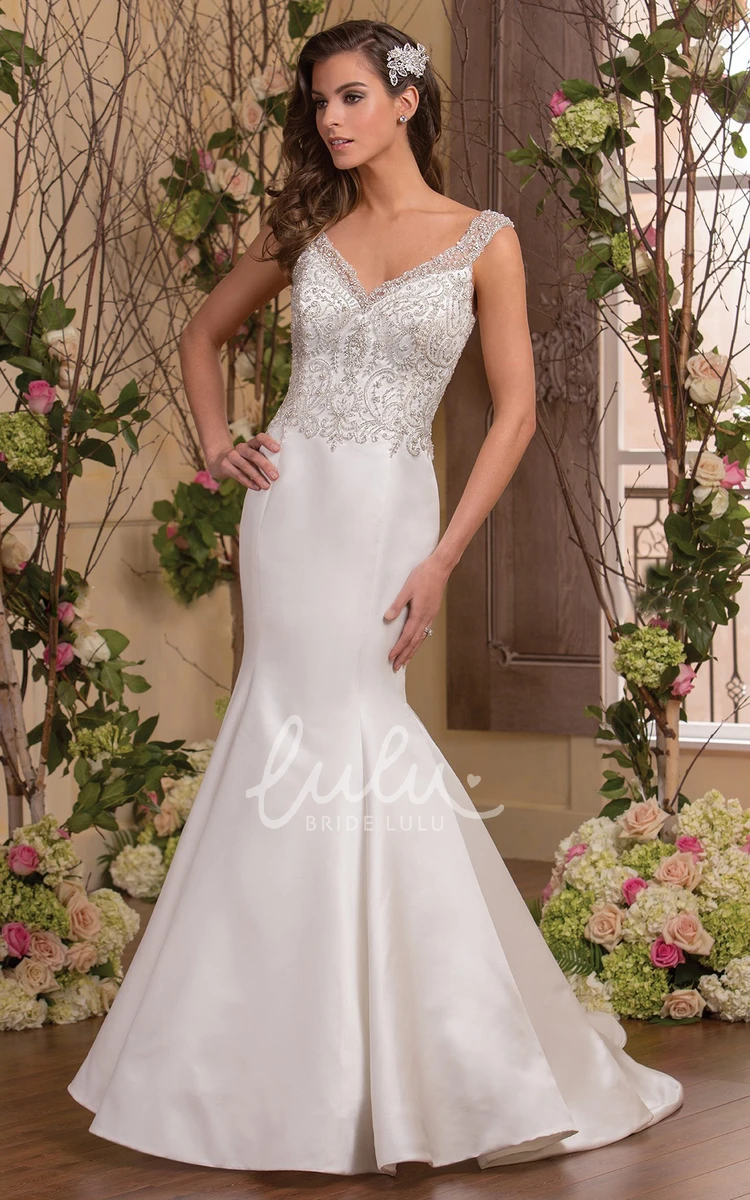 Cap-Sleeved Mermaid Wedding Dress with Keyhole Back and Beadings