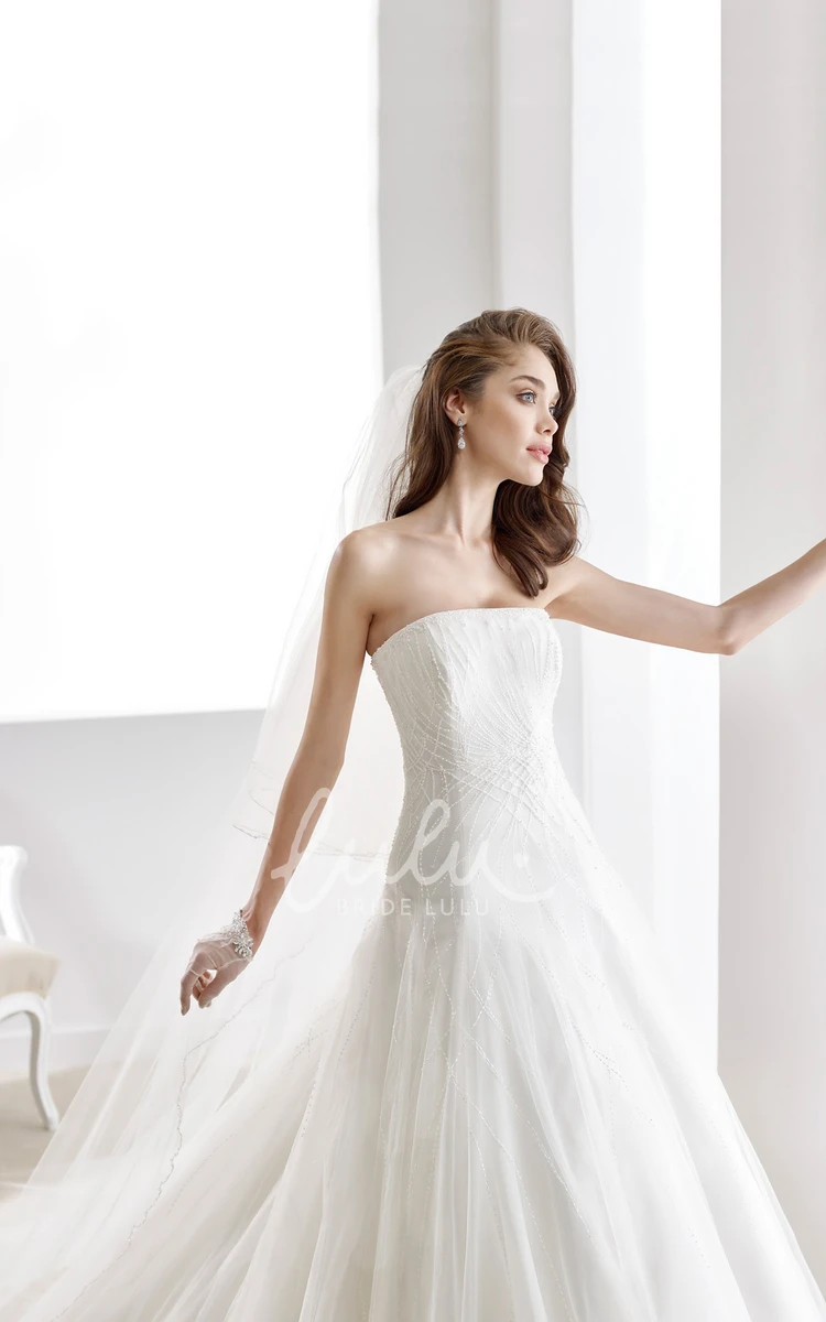 A-Line Wedding Dress with V-Neckline Floral Appliques and Side Ruffles