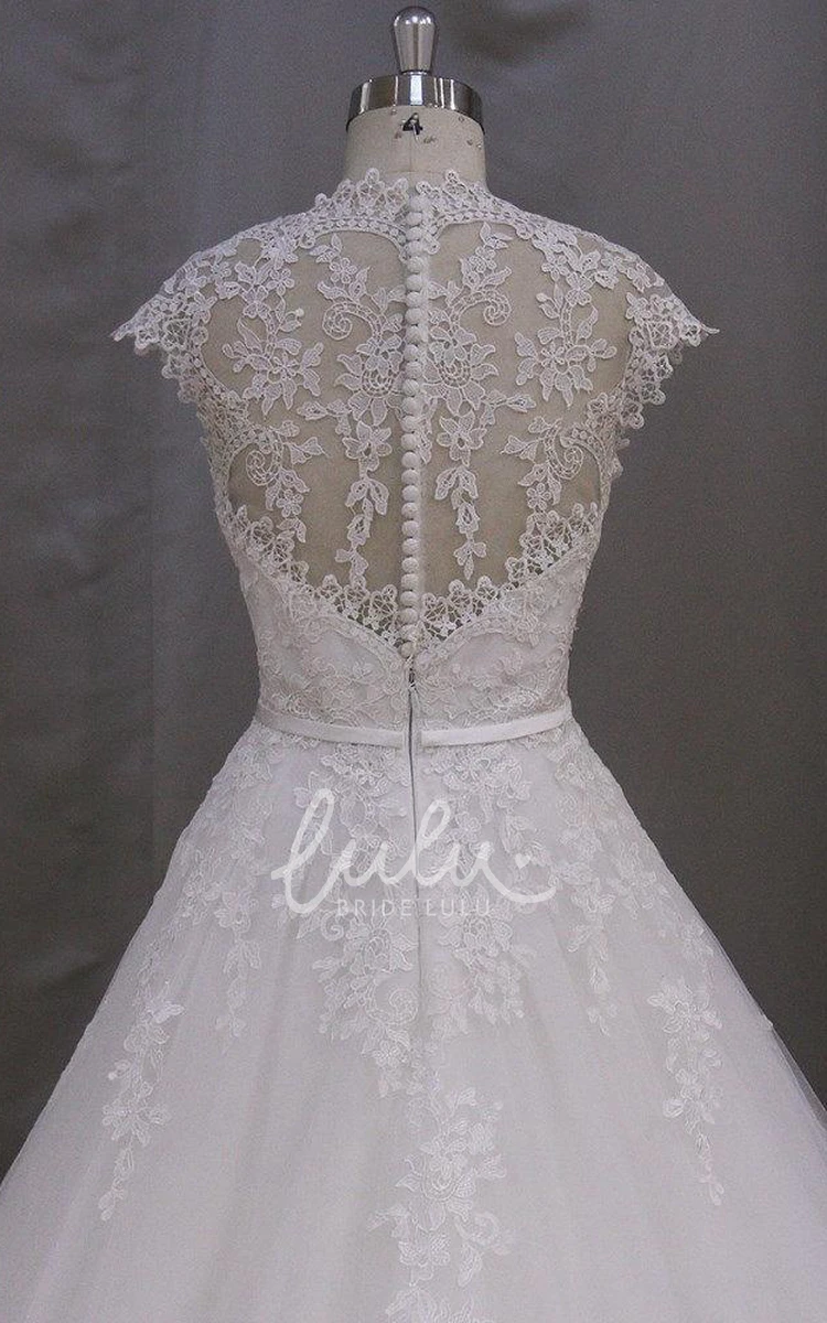 Vintage Cap Sleeve A-Line Wedding Dress with Appliques