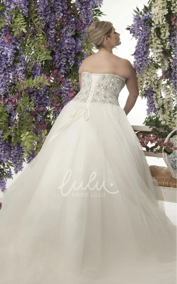 A-Line Tulle Ball Gown with Sweetheart Lace Top Wedding Dress