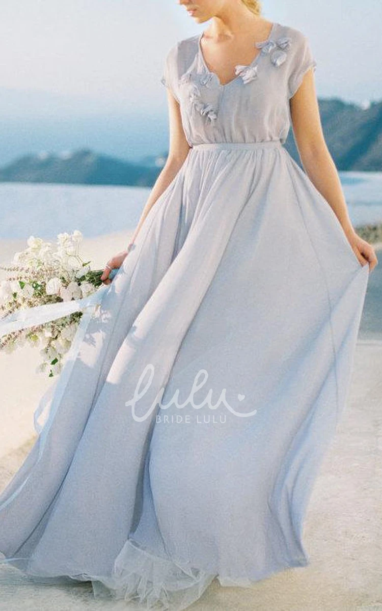 Romantic Grey Floral Bridesmaid Gown with Chiffon Fabric