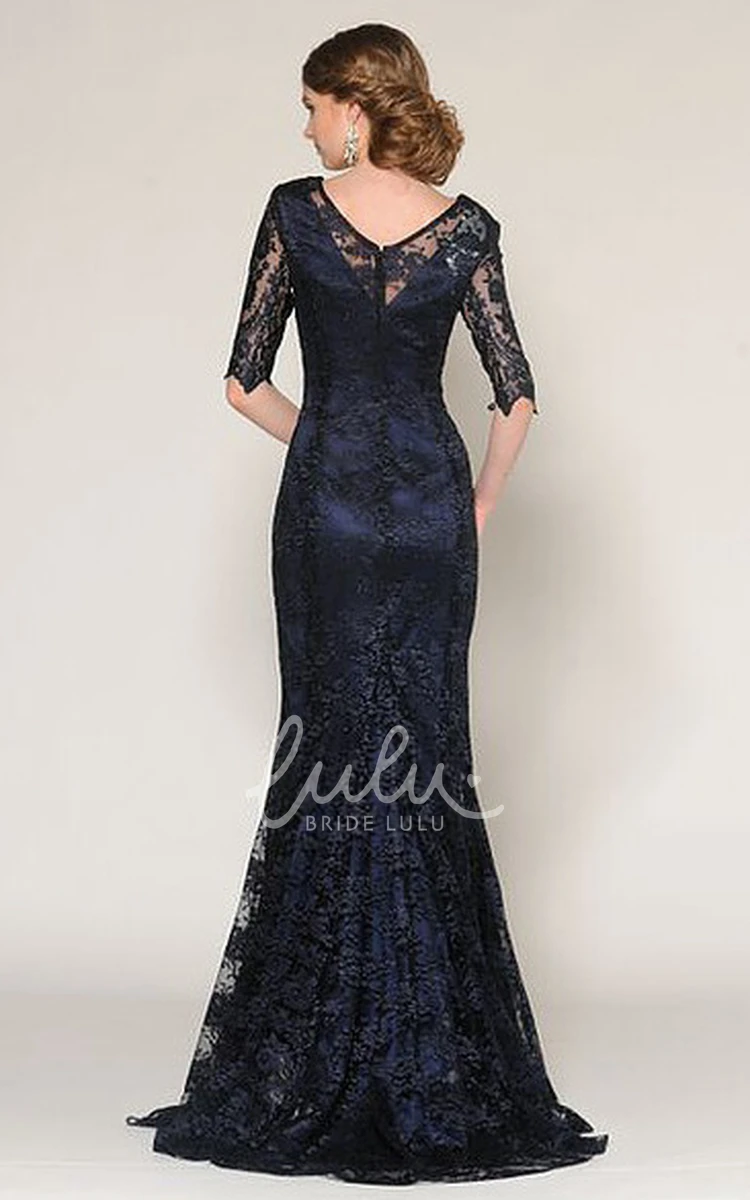 Half-Sleeve Mermaid Lace Prom Dress with Scoop-Neck and Floor-Length