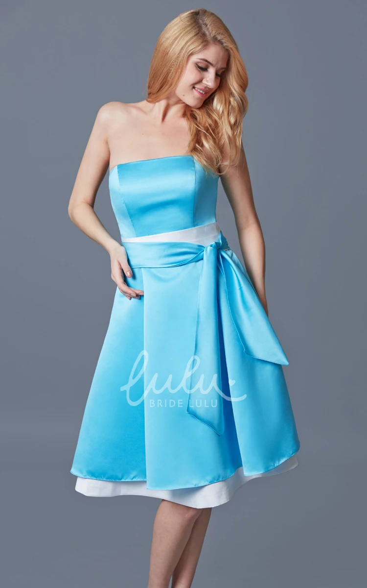 Satin A-line Dress with Pleats and Layers Strapless Bridesmaid Dress