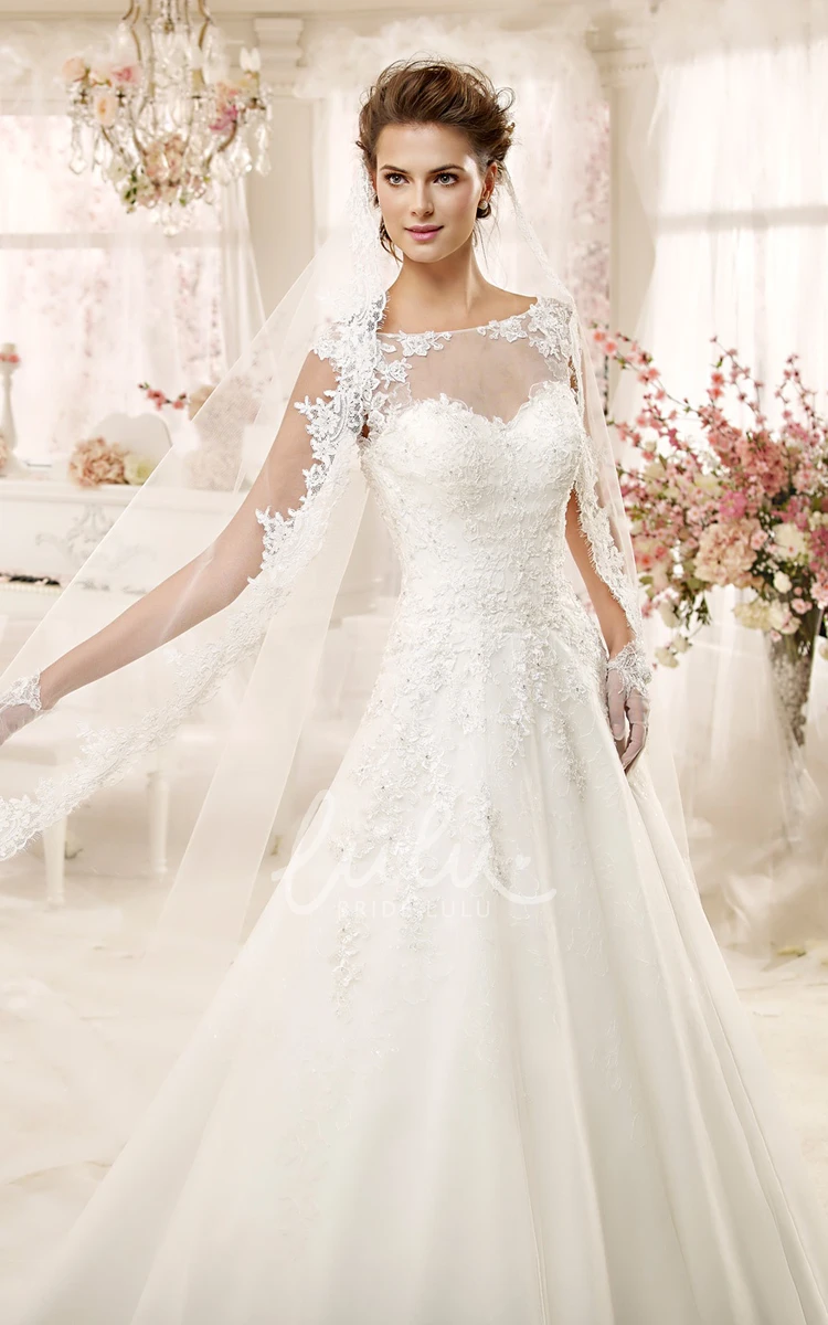 A-line Wedding Dress with Illusive Design Jewel-neck and Keyhole Back Modern and Chic