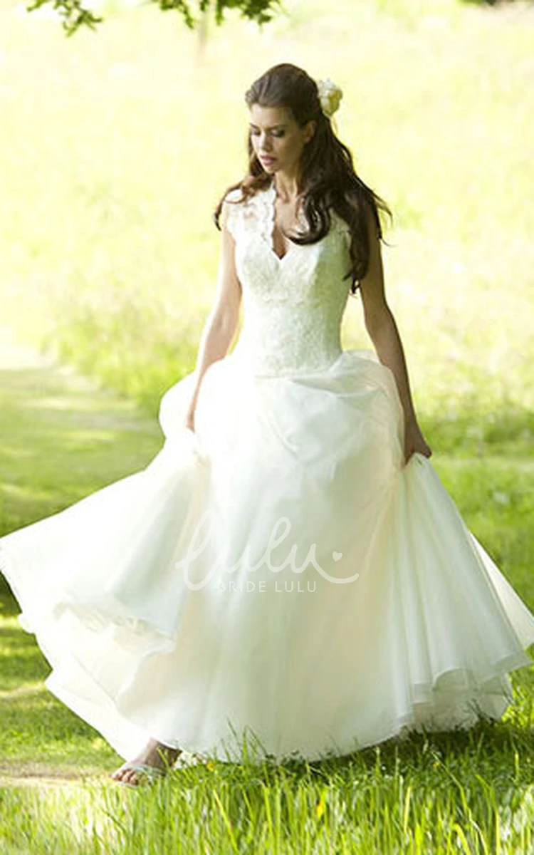 Chiffon V-Neck Sleeveless Wedding Dress with Appliques A-Line Style