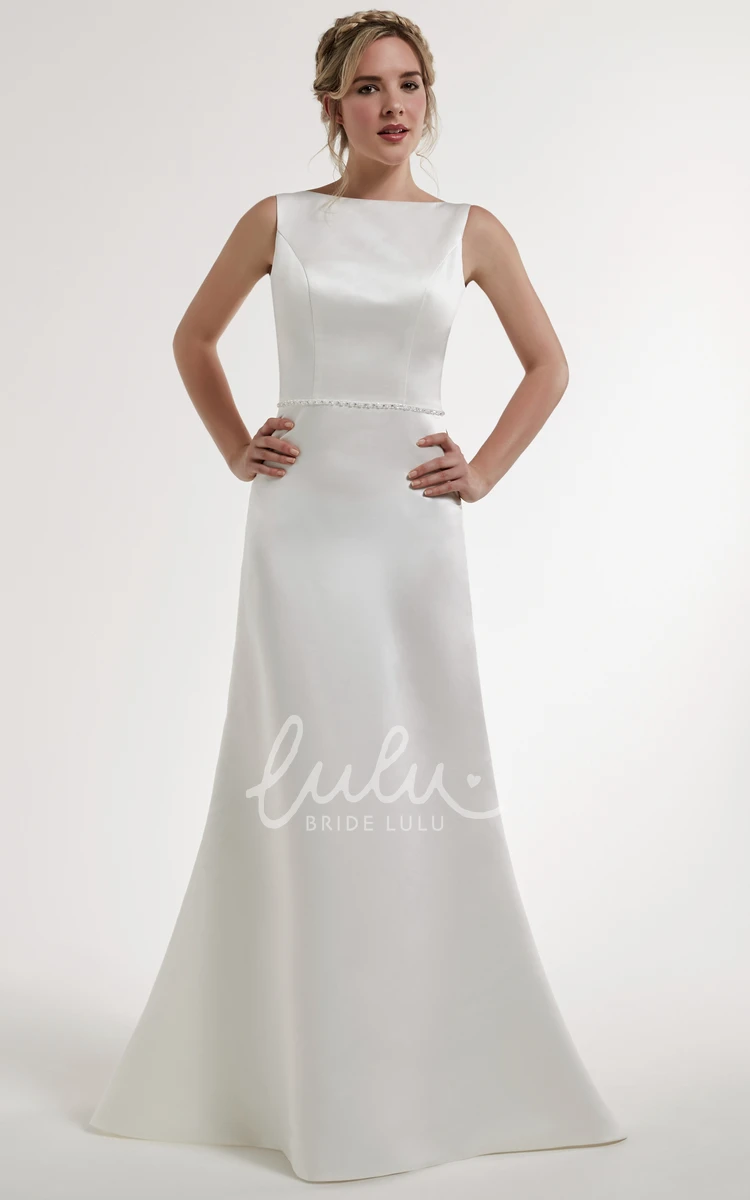 Sleeveless Jeweled Sheath Satin Wedding Dress with Backless Style