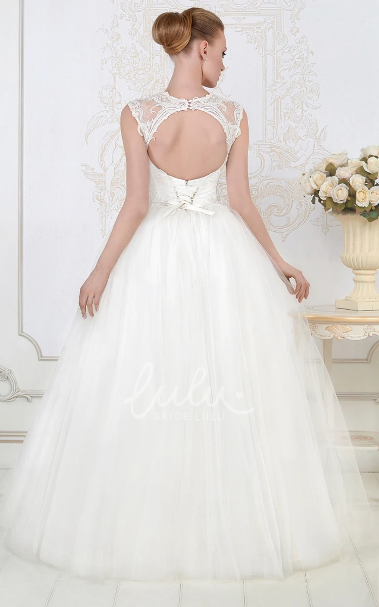 Beaded Scoop-Neck Tulle Ball Gown Wedding Dress Sleeveless and Floor-Length