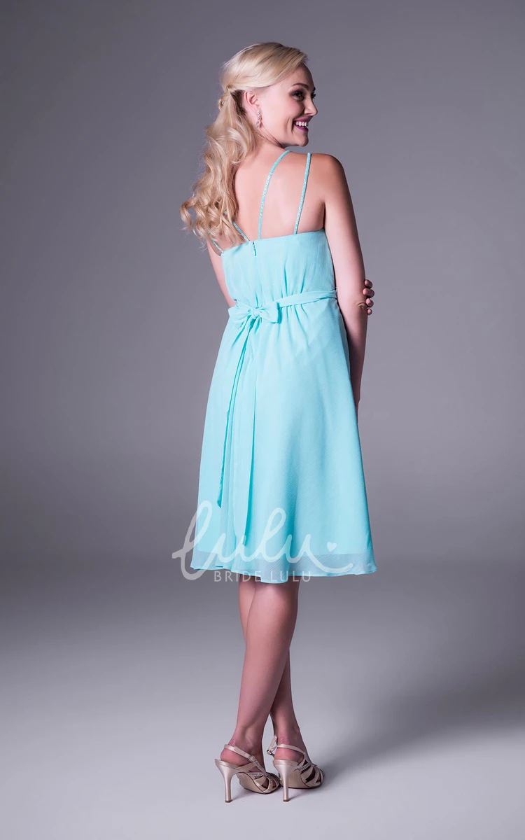 Ruched Chiffon Bridesmaid Dress with Bow Midi Length