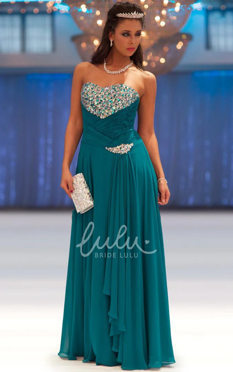 Sheath Beaded Chiffon Prom Dress With Pleats Floor-Length Sweetheart Sleeveless