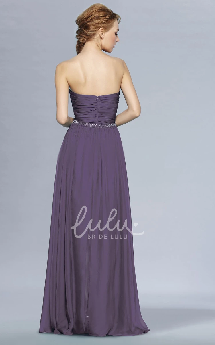 Ruched Beaded Long A-Line Bridesmaid Dress Sweetheart Style