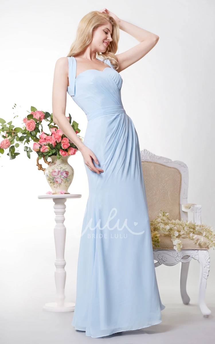 Side Draped Sheath Chiffon Bridesmaid Dress with Crisscross Back Simple & Beachy