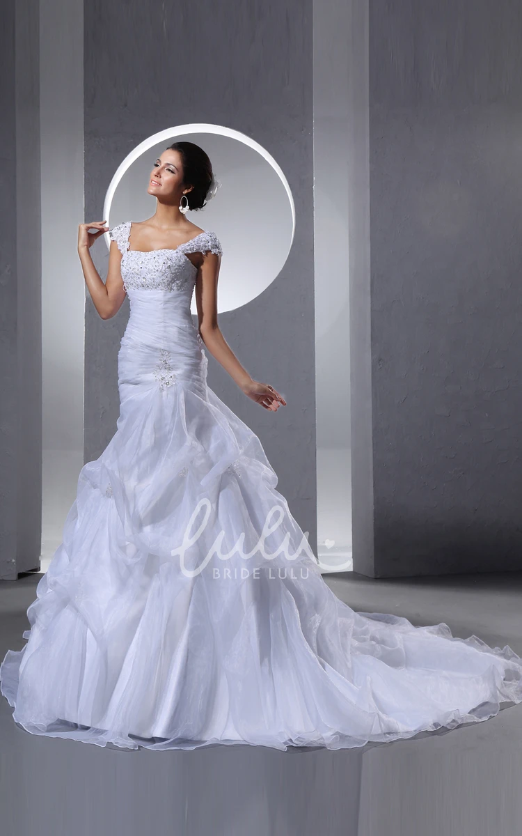 A-Line Organza Ruffles Crystal Wedding Dress