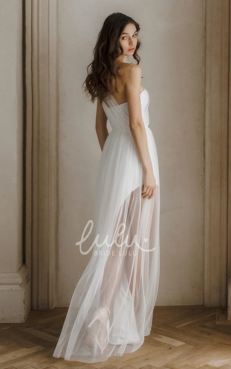 Casual Sheath Tulle Wedding Dress with One-Shoulder Neckline and Sequins Casual Wedding Dress