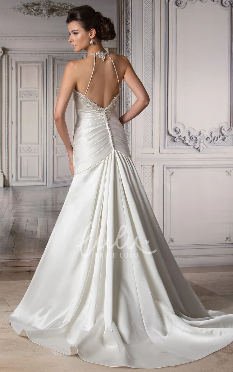 Ruched V-Neck Spaghetti Strap Wedding Dress with Criss Cross Elegant Bridal Gown