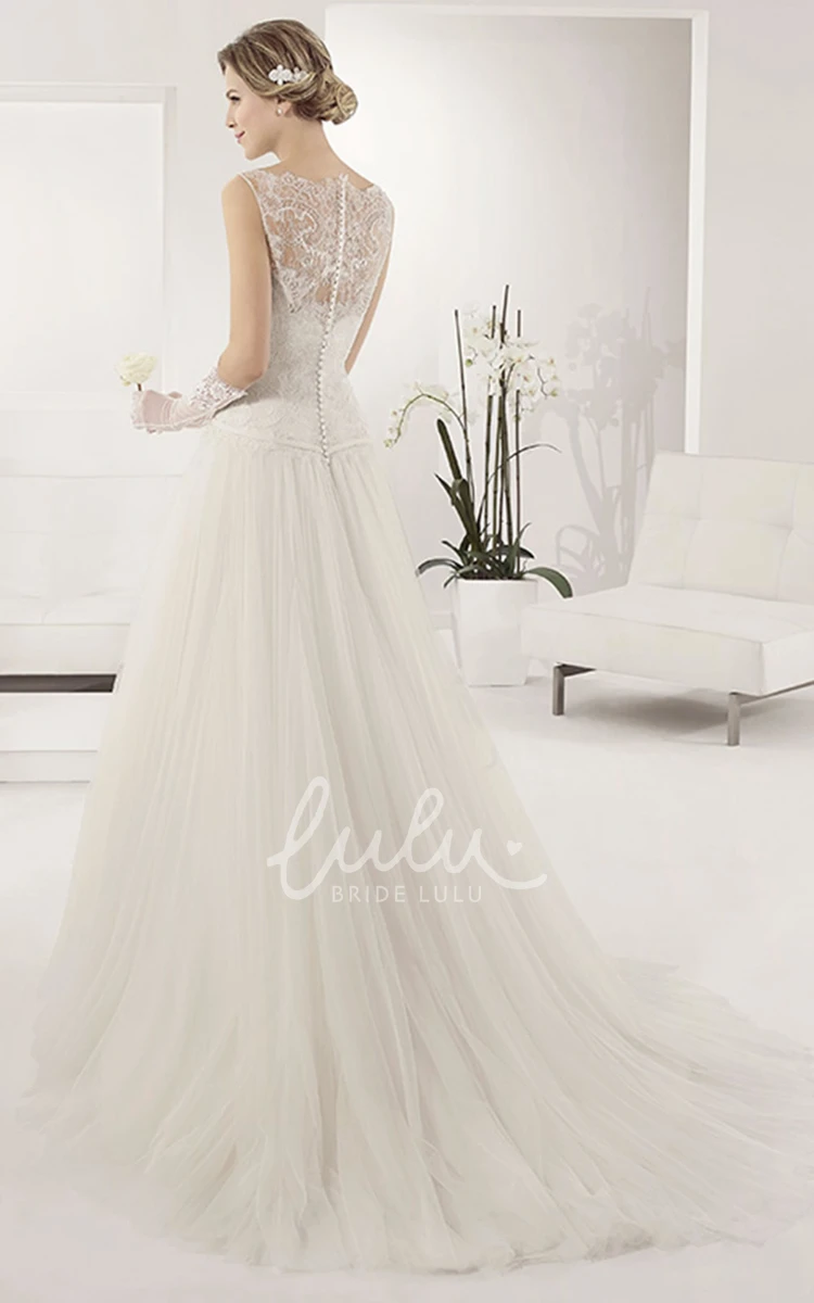 Drop Waist A-line Bridal Gown with Pleats and Waist Flower