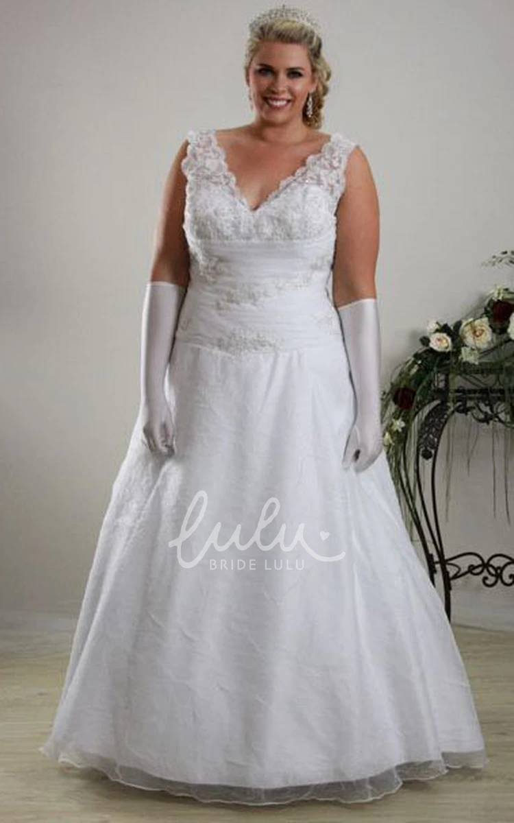 Plus Size Lace V-Neck Wedding Dress A-Line Elegant Appliques