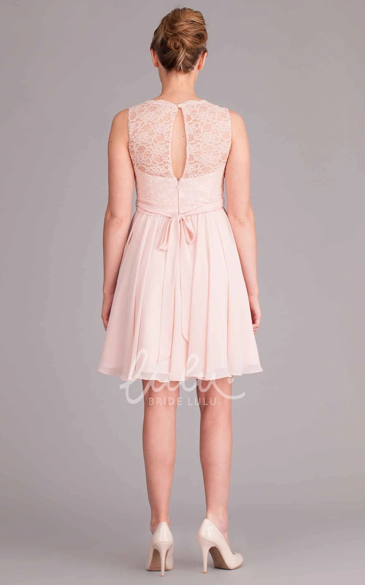 Pleated Chiffon V-Neck Bridesmaid Dress with Lace and Sleeveless Design