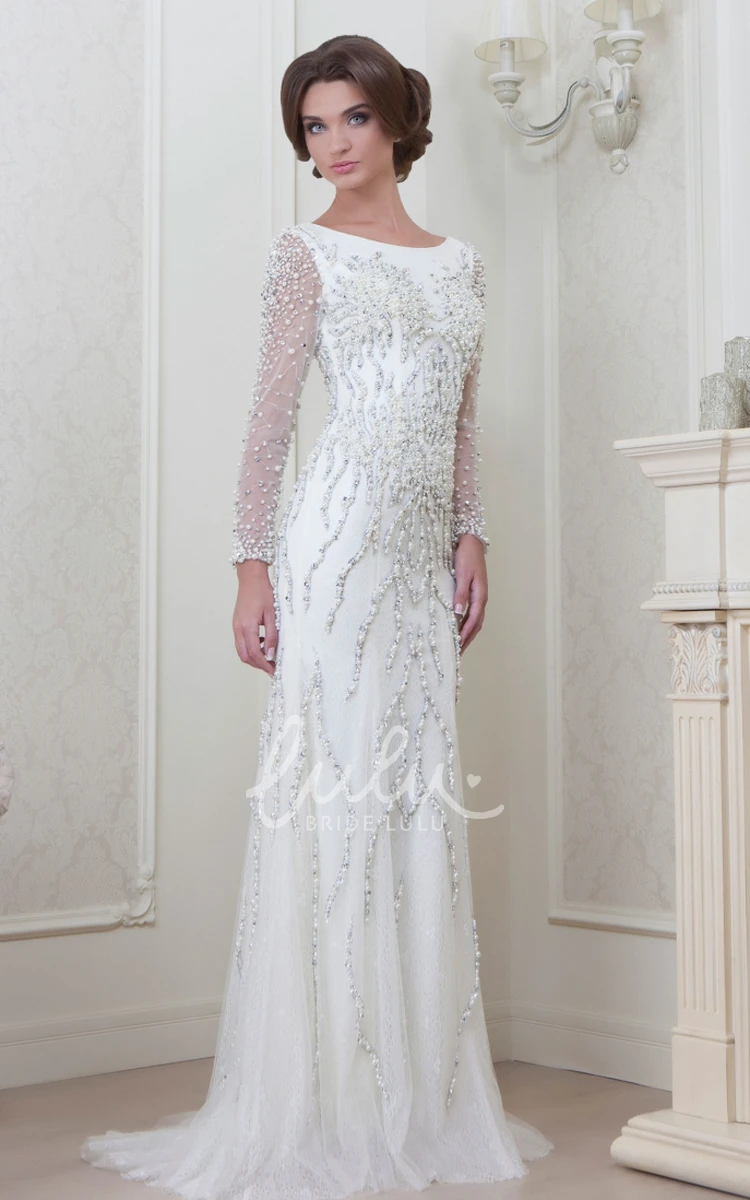 Tulle Jewel-Neck Long-Sleeve Elegant Evening Dress