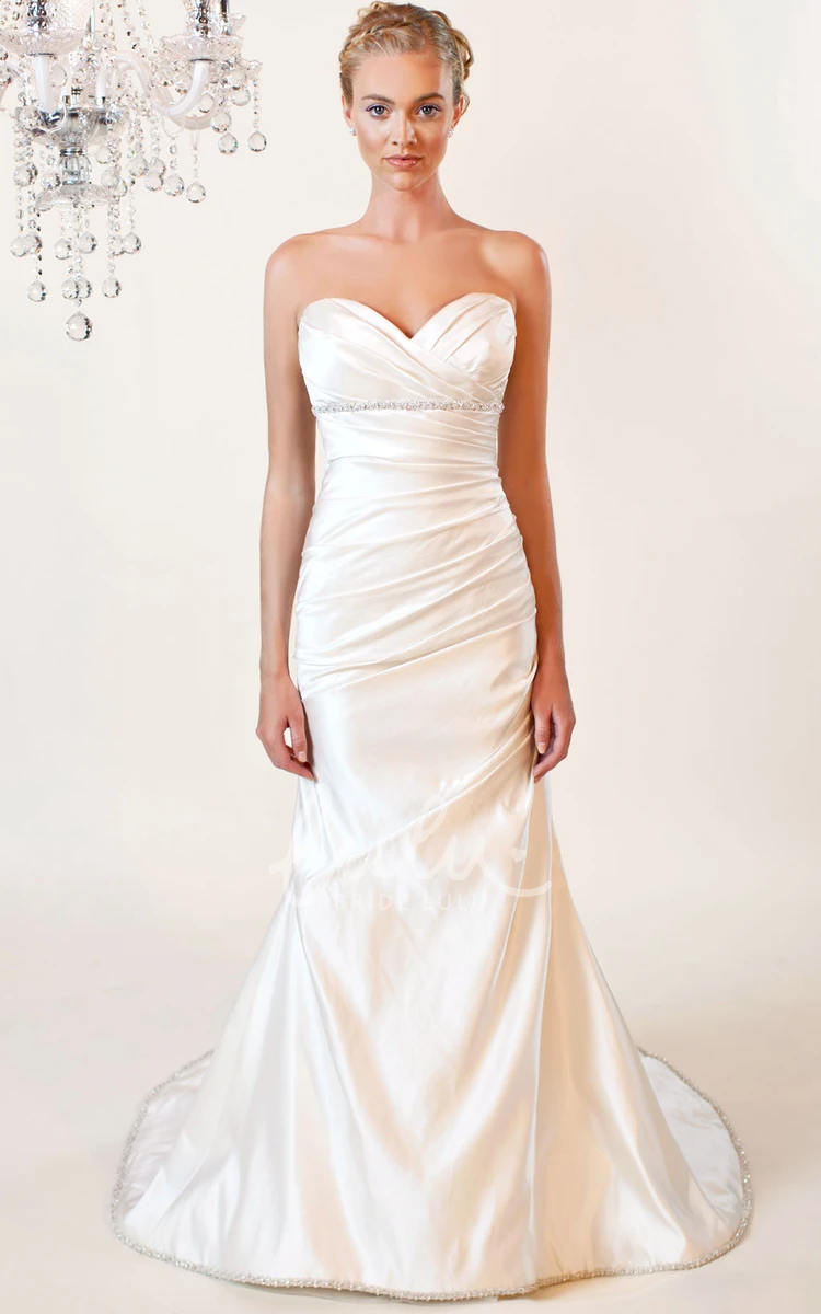 Trumpet Jeweled Taffeta Wedding Dress with Criss Cross and V Back Modern Floor-Length Bridal Gown