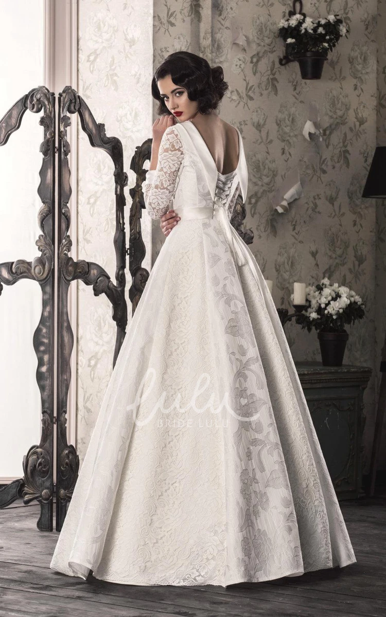 Lace A-Line Wedding Dress with Satin and Lace-Up Back