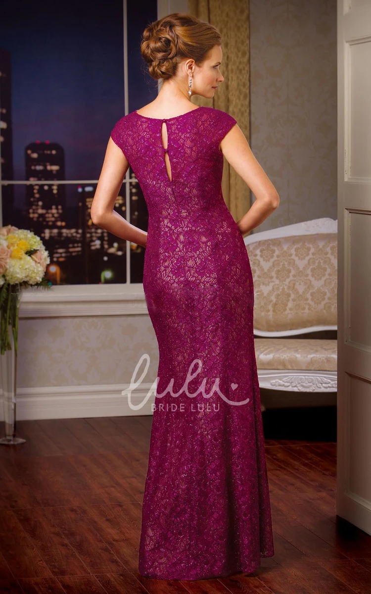 Long Lace MOB Dress with Cap Sleeves and Keyhole Back Beautiful Mother of the Bride Dress