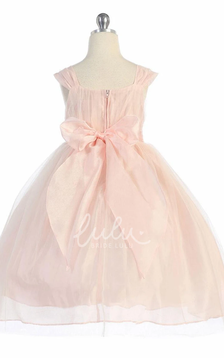 Straps Empire Tea-Length Tulle Flower Girl Dress Simple and Chic