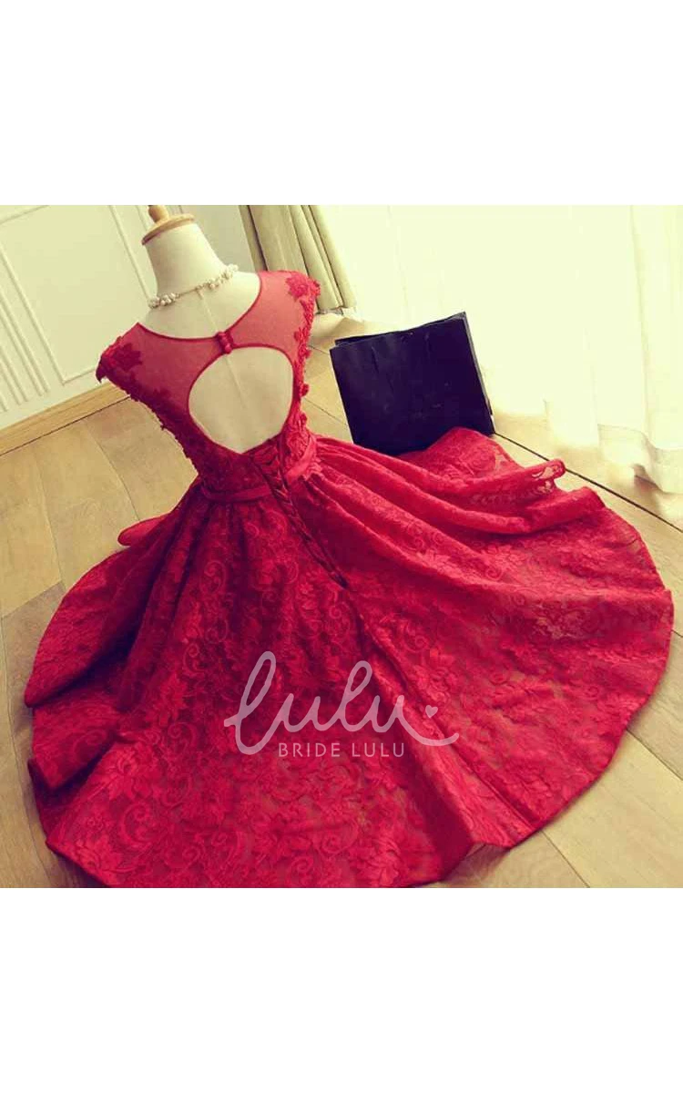 Elegant Knee Length A-Line Jewel Cap Sleeve Lace Applique Dress