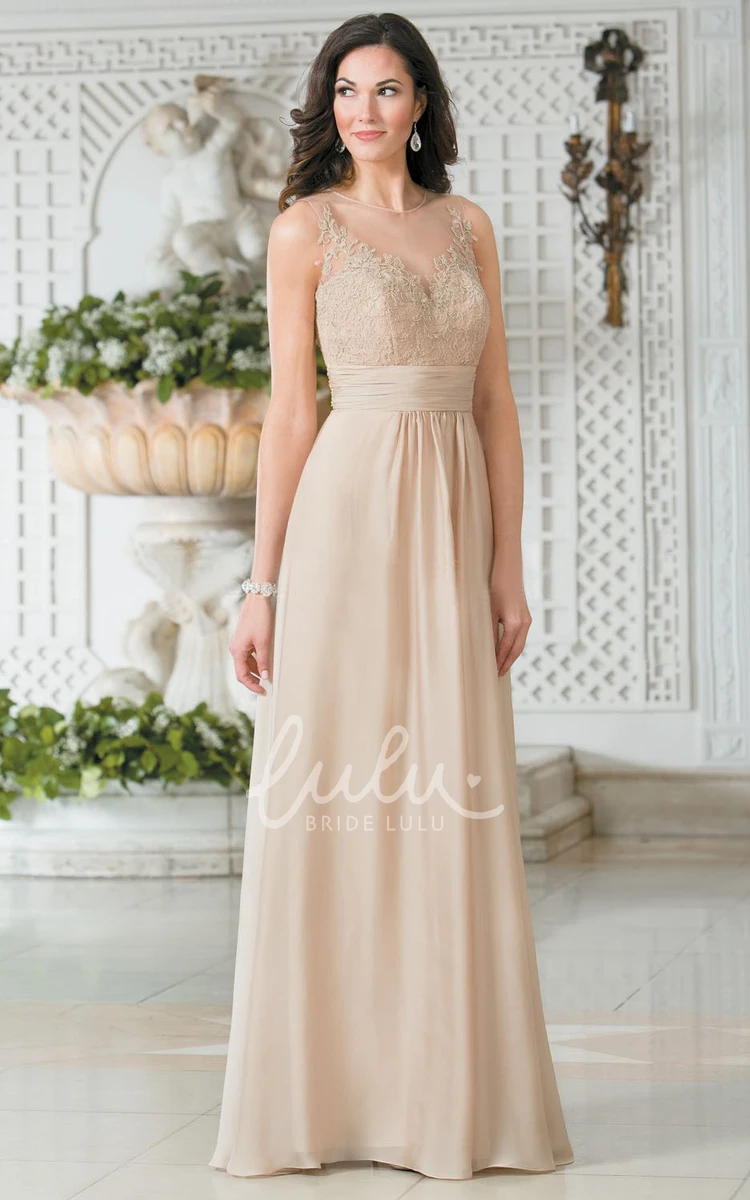 Illusion Back V-Neck Sleeveless A-Line Long Gown Modern Bridesmaid Dress