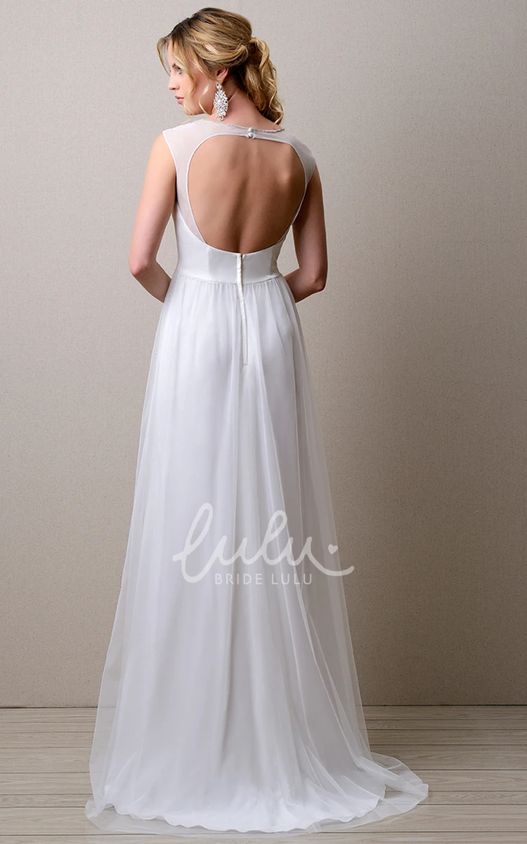 Illusion Top Tulle Gown with Jewel Neck and Keyhole Back