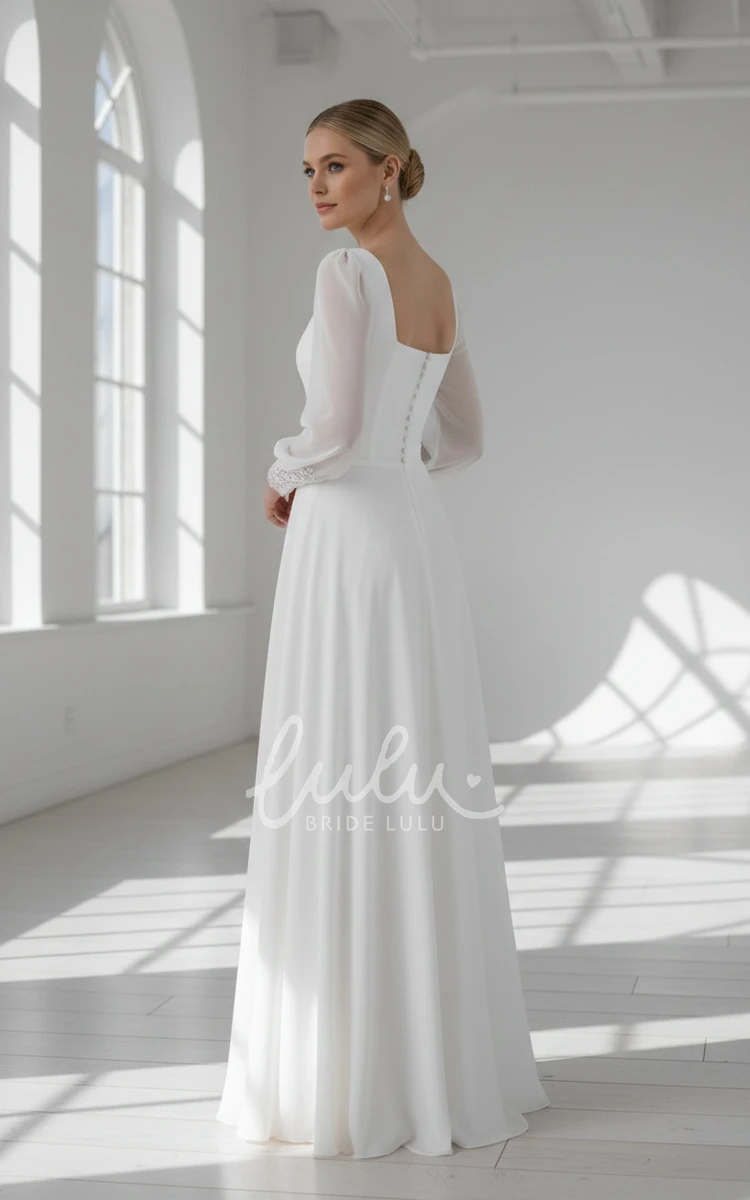 Modest Long Sleeve A-Line Sweetheart Floor Spring Wedding Dress Casual Pure Elegant Button Back Gown