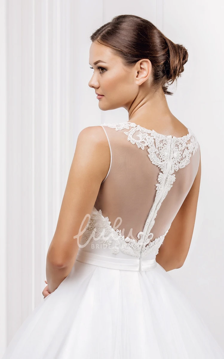 Scoop Appliqued A-Line Wedding Dress with Illusion Back Sleeveless