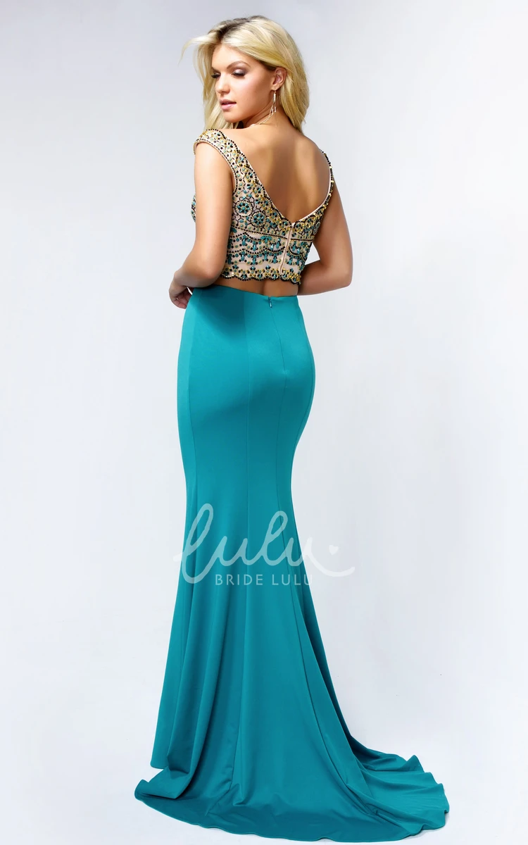 V-Neck Sheath Jersey Sleeveless Formal Dress With Beading Low-V Back