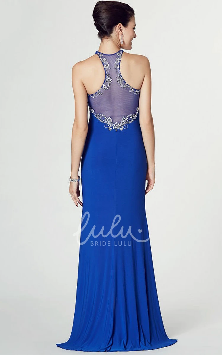 High Neck Sleeveless Beaded Jersey Prom Dress Elegant Dress